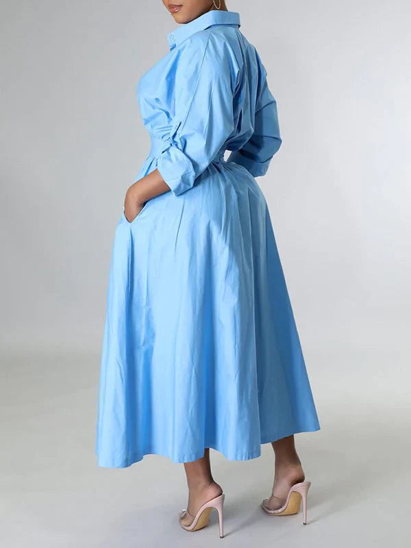 Robe chemise unie à taille cintrée