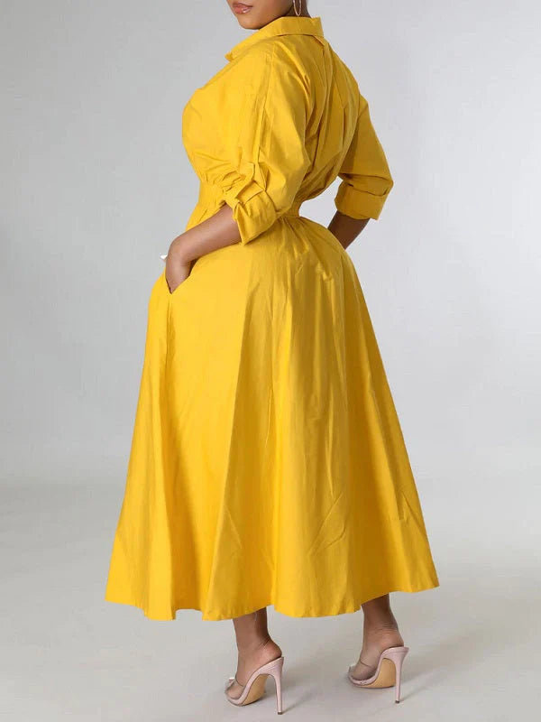 Robe chemise unie à taille cintrée