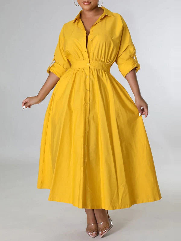 Robe chemise unie à taille cintrée