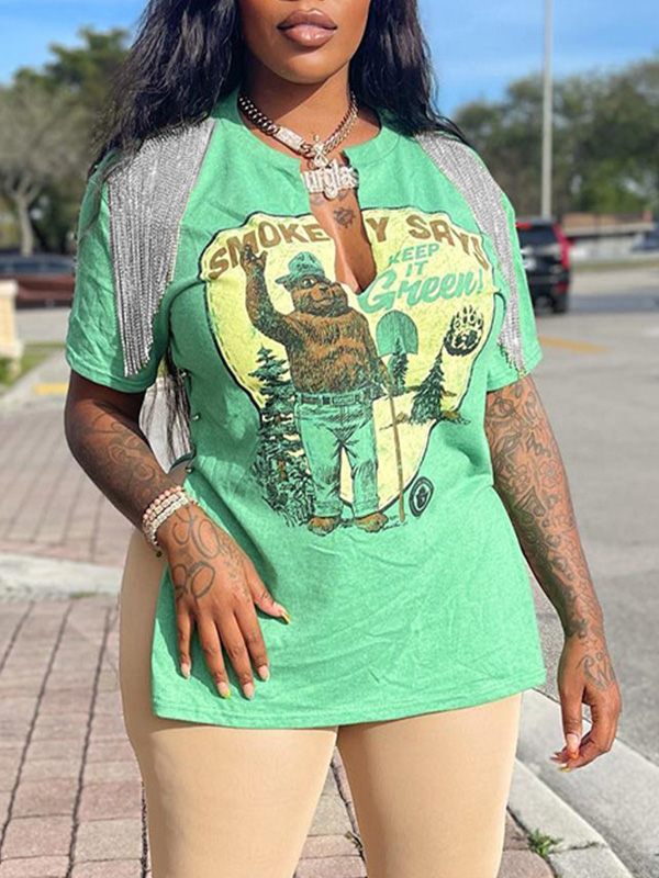 T-shirt fendu imprimé à franges