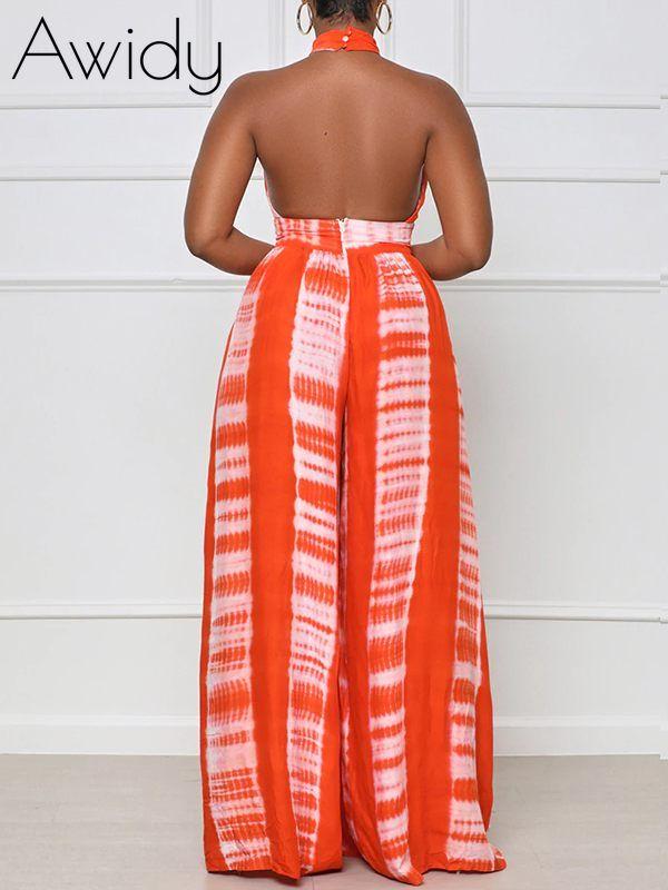 Printed Halter Wide-Leg Jumpsuit