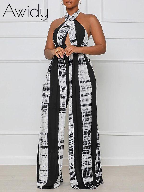 Printed Halter Wide-Leg Jumpsuit