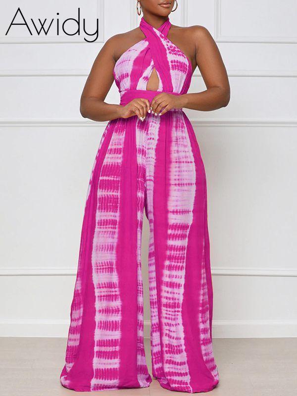 Printed Halter Wide-Leg Jumpsuit