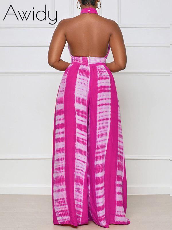 Printed Halter Wide-Leg Jumpsuit