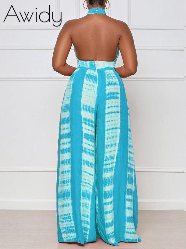Printed Halter Wide-Leg Jumpsuit