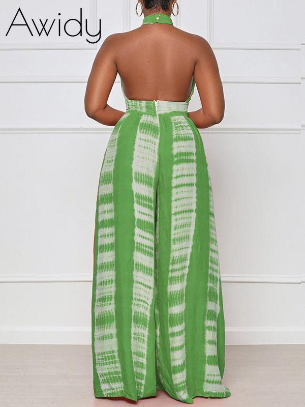 Printed Halter Wide-Leg Jumpsuit