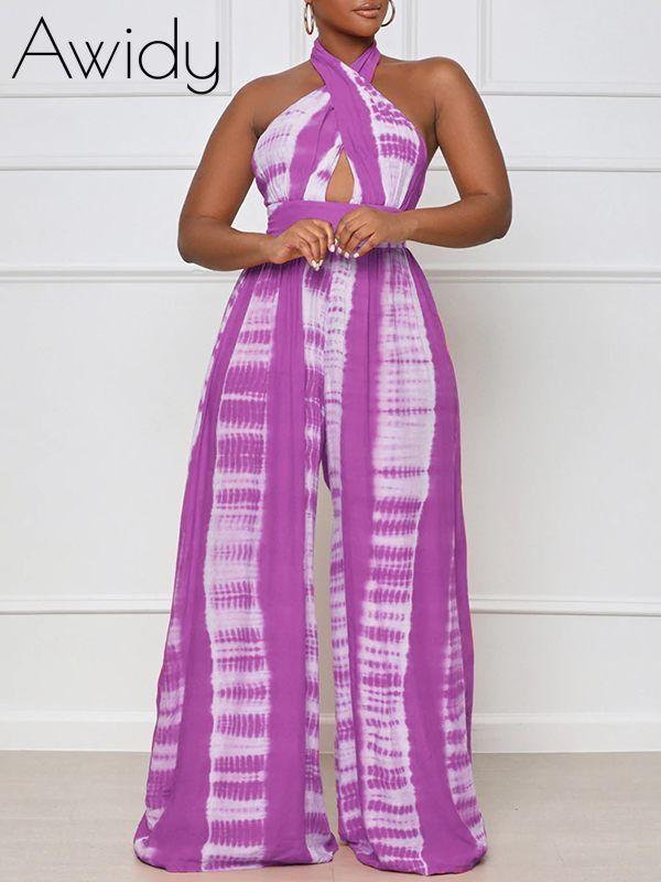 Printed Halter Wide-Leg Jumpsuit