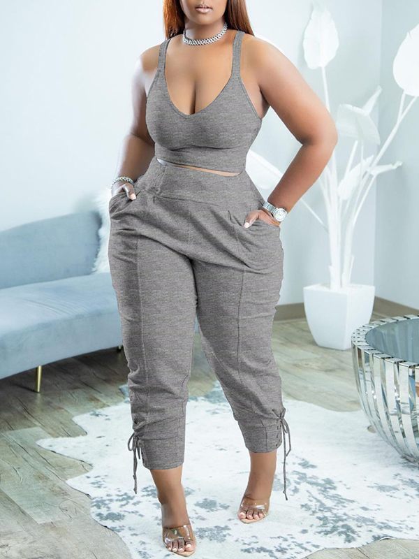 Ensemble débardeur uni et pantalon à lacets - Liquidation