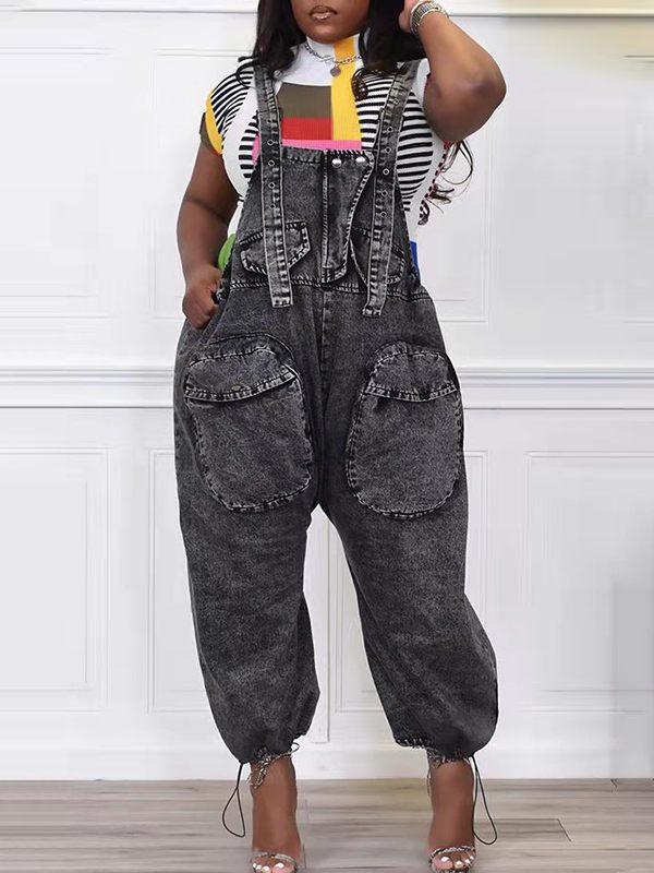 Wide-Leg Denim Overalls--Clearance