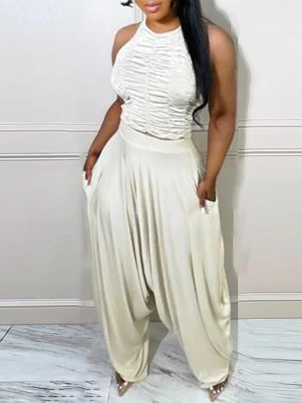 Ensemble haut dos nu uni et pantalon ample