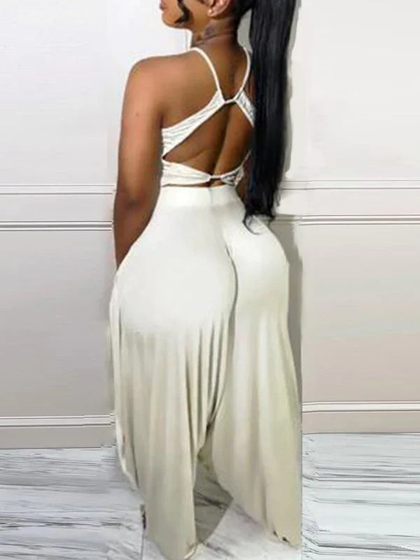 Ensemble haut dos nu uni et pantalon ample