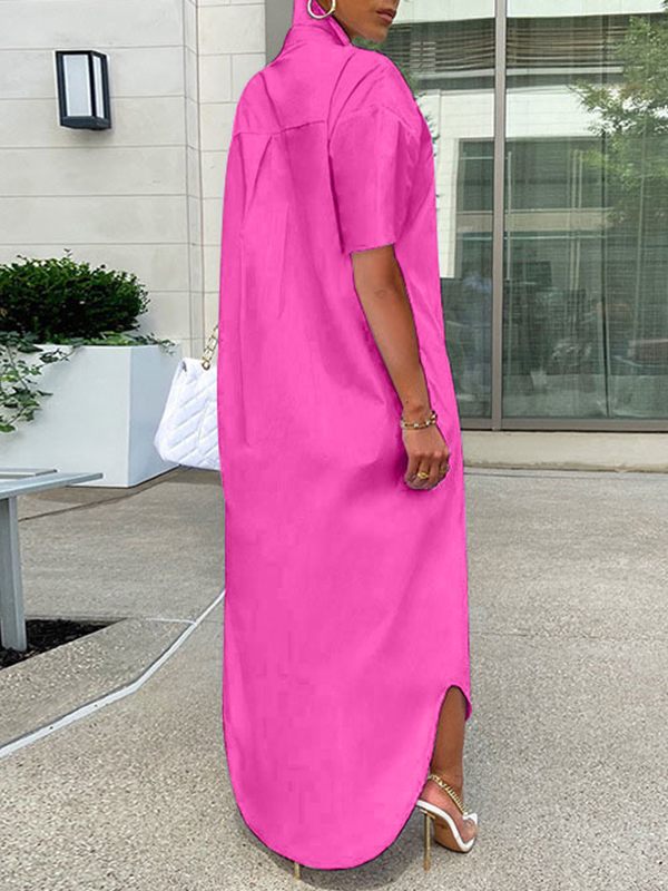 Robe chemise fendue à manches courtes