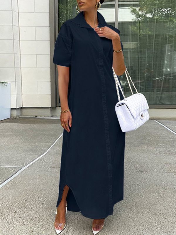 Robe chemise fendue à manches courtes