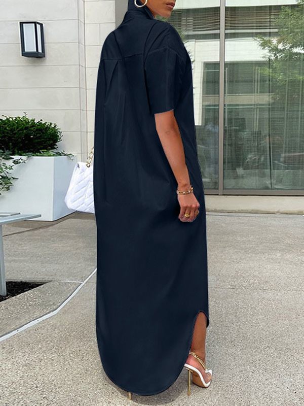 Robe chemise fendue à manches courtes