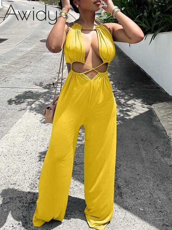 Lace-Up Wide-Leg Jumpsuit--Clearance Yellow