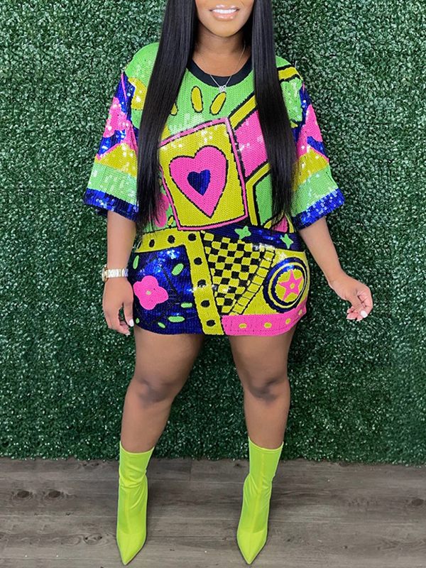 Robe à paillettes multicolores