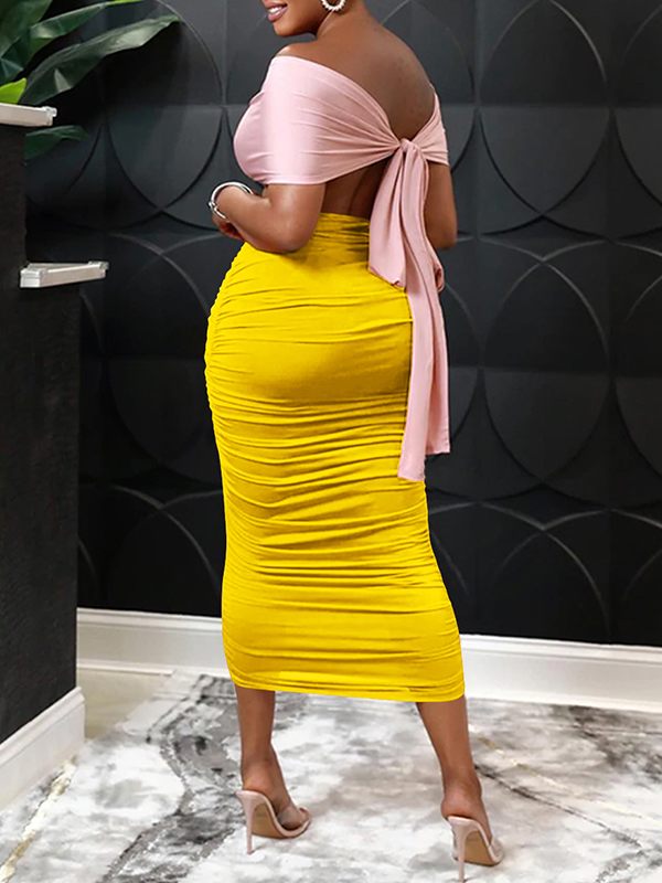 Zweifarbiges Kleid mit Rückenbindung