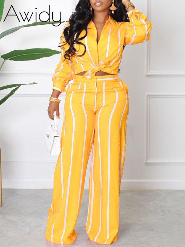 Stripe Shirt & Pants Set Yellow