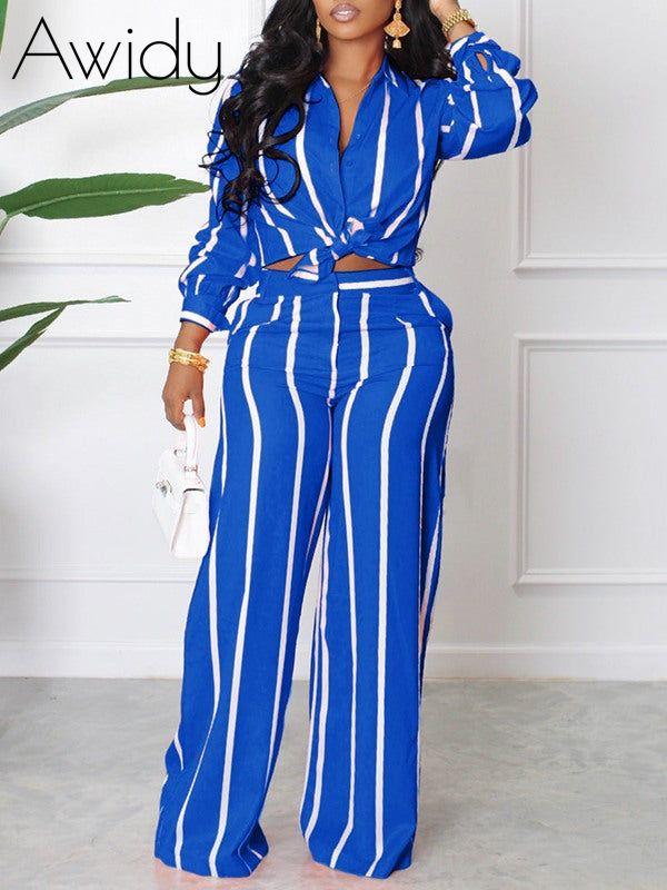 Stripe Shirt & Pants Set Blue