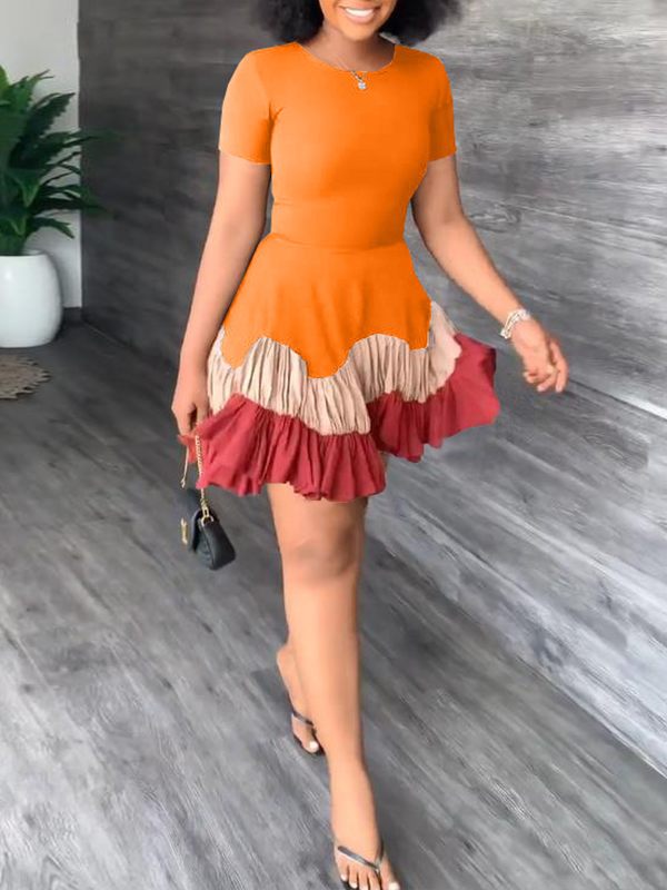 Rüschenkleid mit Farbblockdesign – Ausverkauf