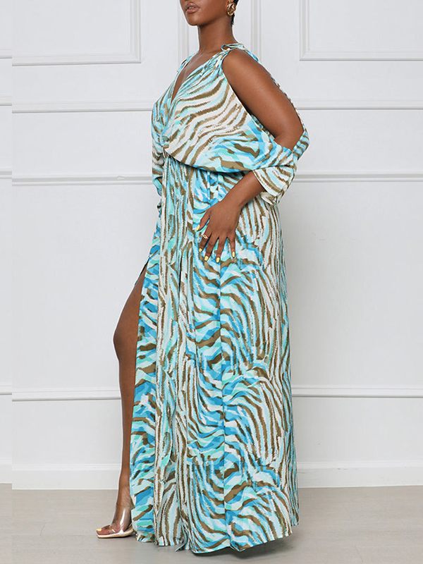 Bedrucktes Kleid mit Cold-Shoulder-Schlitz