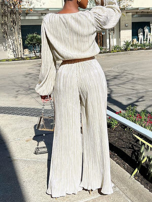 Ensemble haut et pantalon côtelés unis Indiebeautie