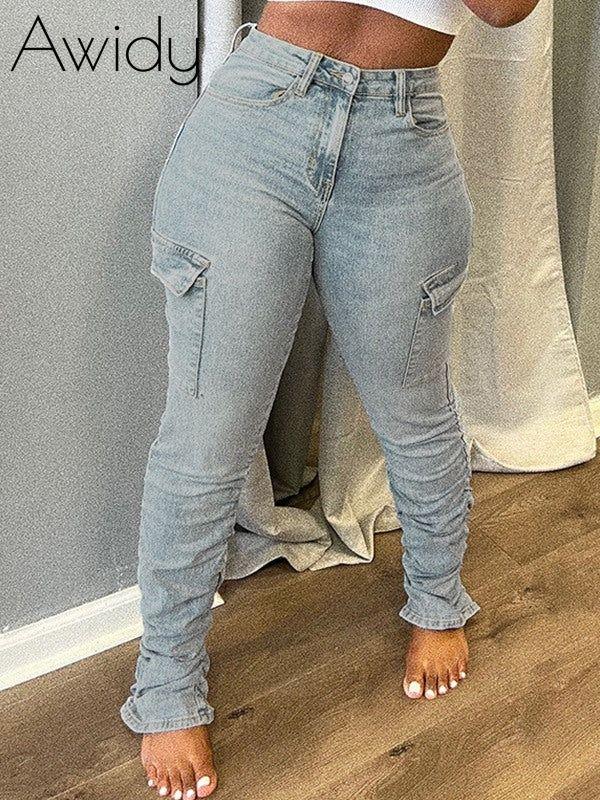 Ruched Skinny Jeans---Clearance Light Wash Blue S