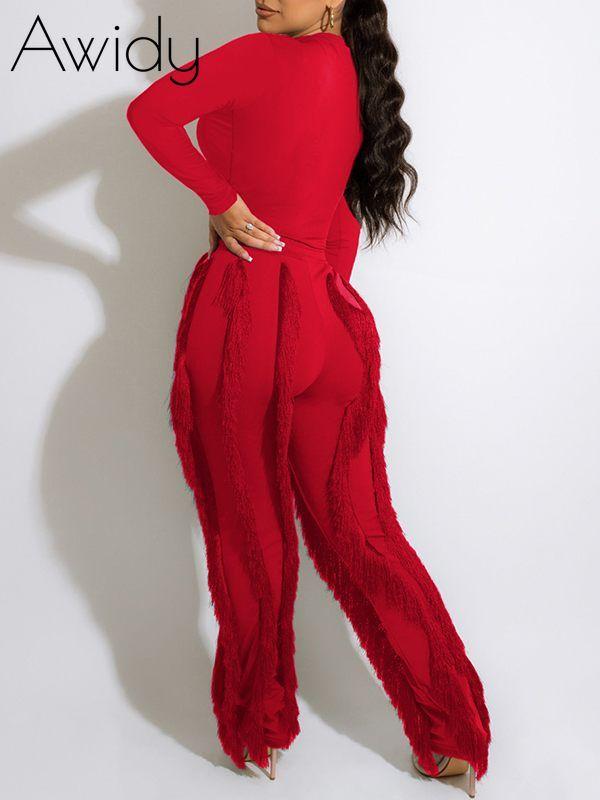 Solid Bodysuit & Fringe Pants Set