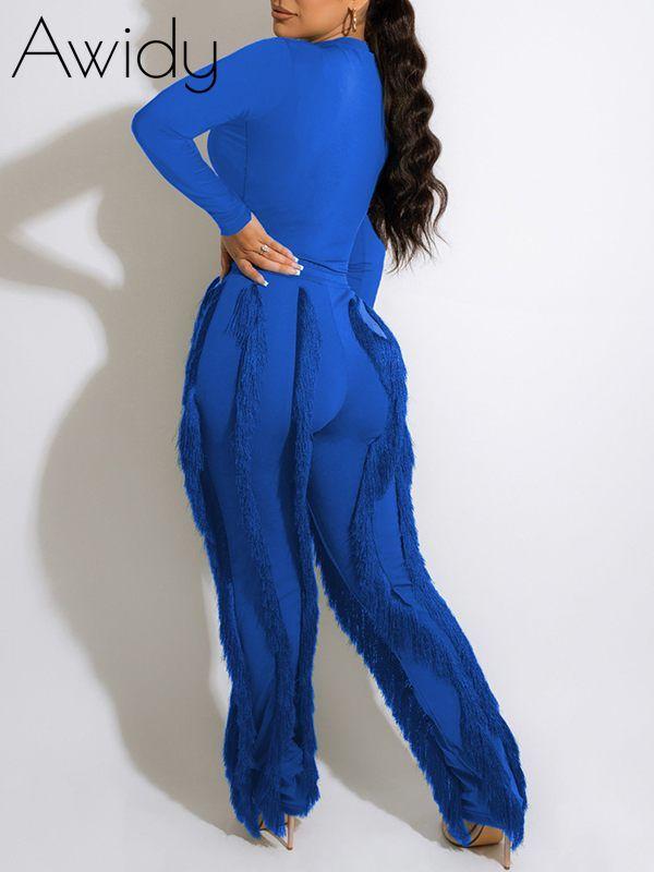 Solid Bodysuit & Fringe Pants Set