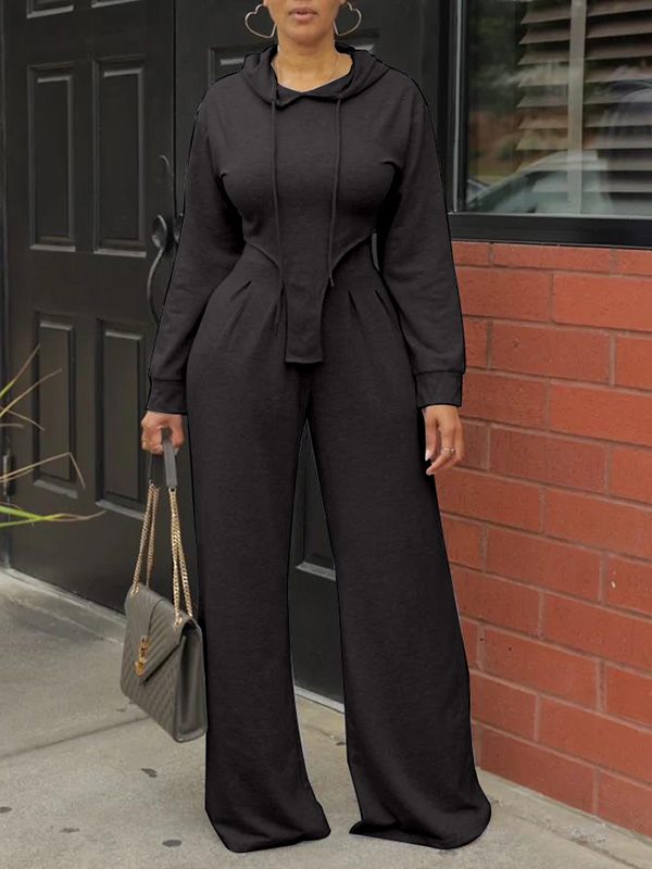Ensemble sweat à capuche uni et pantalon large