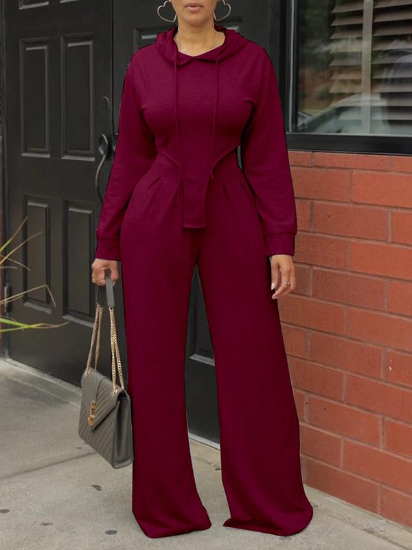 Ensemble sweat à capuche uni et pantalon large