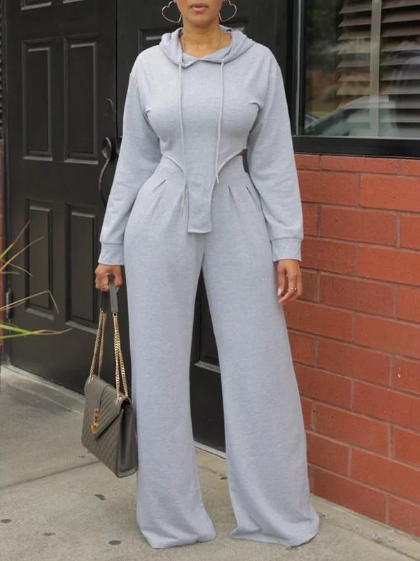 Ensemble sweat à capuche uni et pantalon large