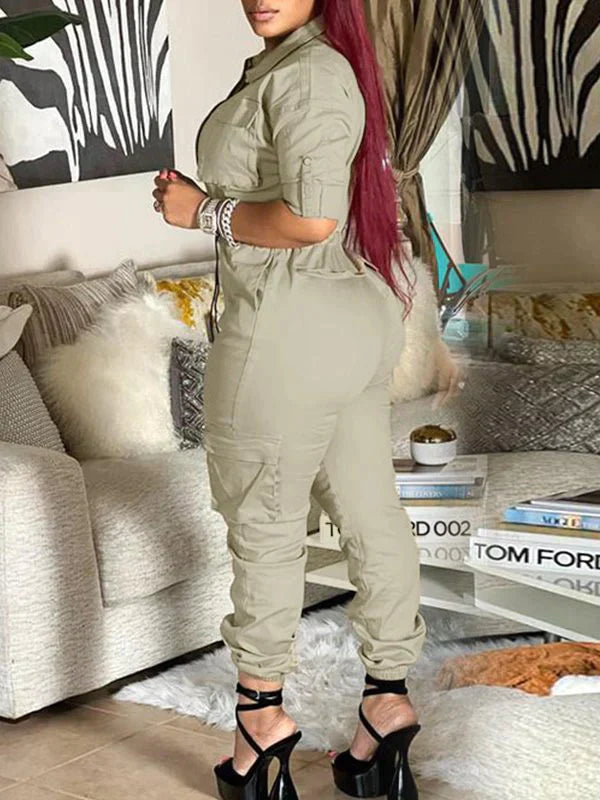 Cargo-Jumpsuit mit Reißverschluss vorne