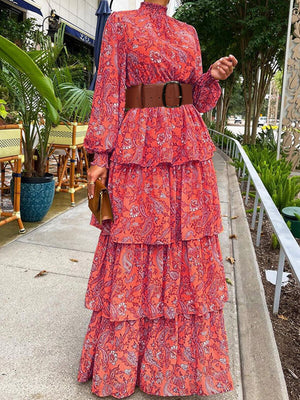 Bedrucktes Stufenkleid mit Stehkragen