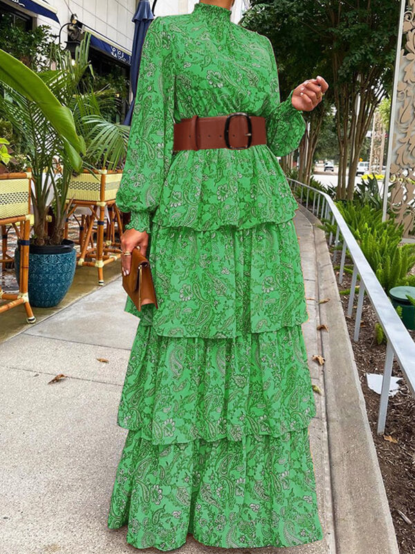 Bedrucktes Stufenkleid mit Stehkragen