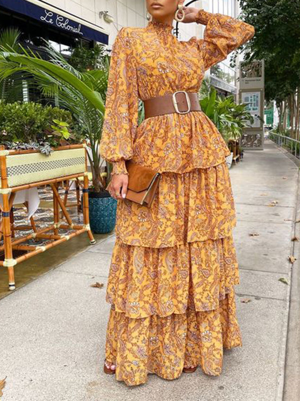 Bedrucktes Stufenkleid mit Stehkragen