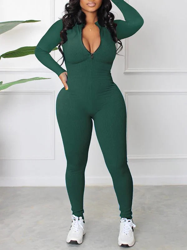 Gerippter Jumpsuit mit Reißverschluss vorne