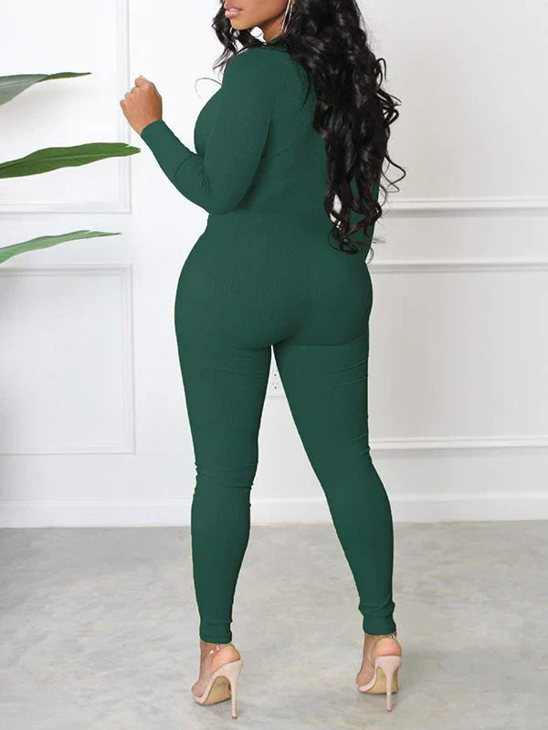 Gerippter Jumpsuit mit Reißverschluss vorne