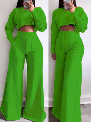 Raw-cut Sweatshirt & Wide-Leg Pants Set--Clearance