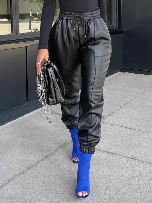 Pantalon de jogging en similicuir avec cordon de serrage