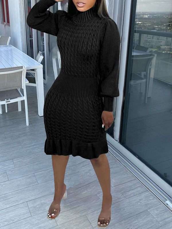 Robe en tricot à col roulé et volants Motionkiller