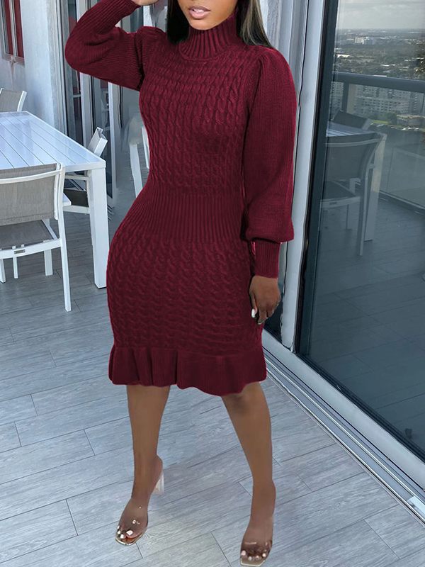 Robe en tricot à col roulé et volants Motionkiller