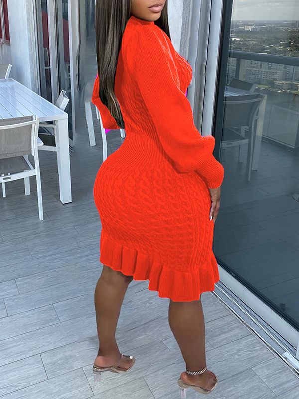 Robe en tricot à col roulé et volants Motionkiller