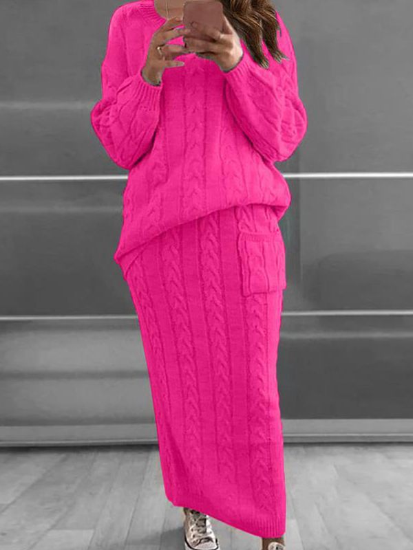 Ensemble pull et jupe en maille torsadée