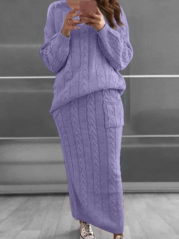 Ensemble pull et jupe en maille torsadée