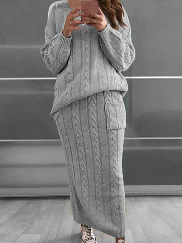 Ensemble pull et jupe en maille torsadée