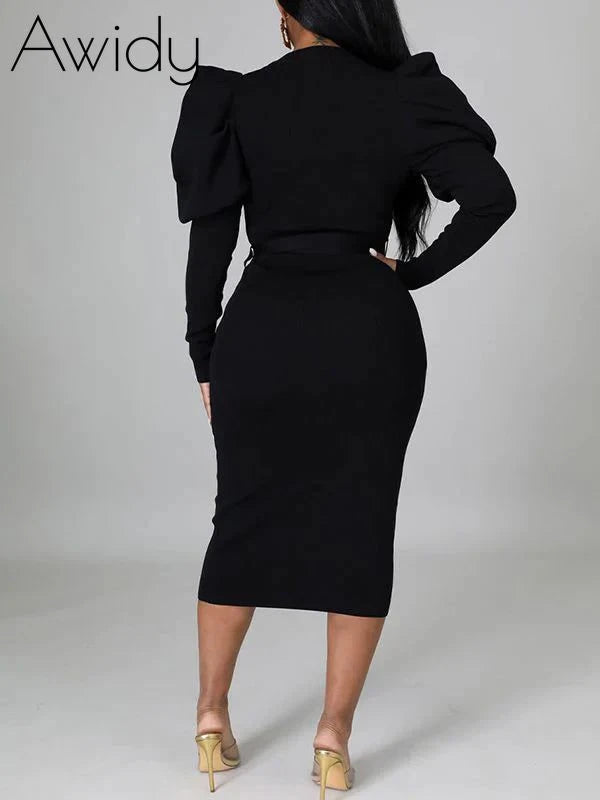 Puff-Sleeve Tied Dress