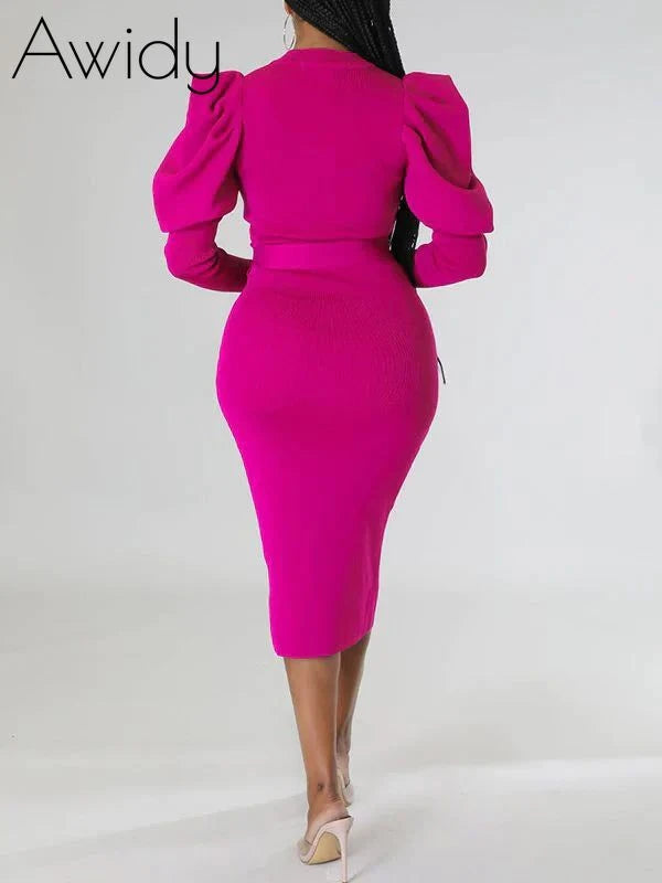 Puff-Sleeve Tied Dress