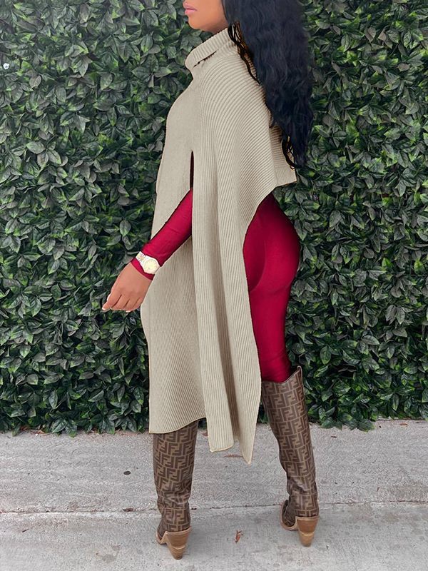 Cape en tricot à col roulé asymétrique