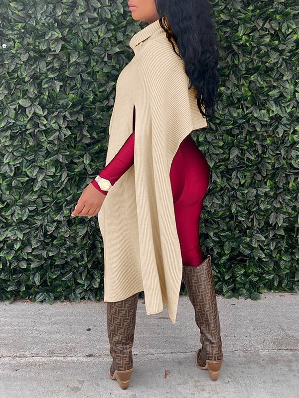 Cape en tricot à col roulé asymétrique